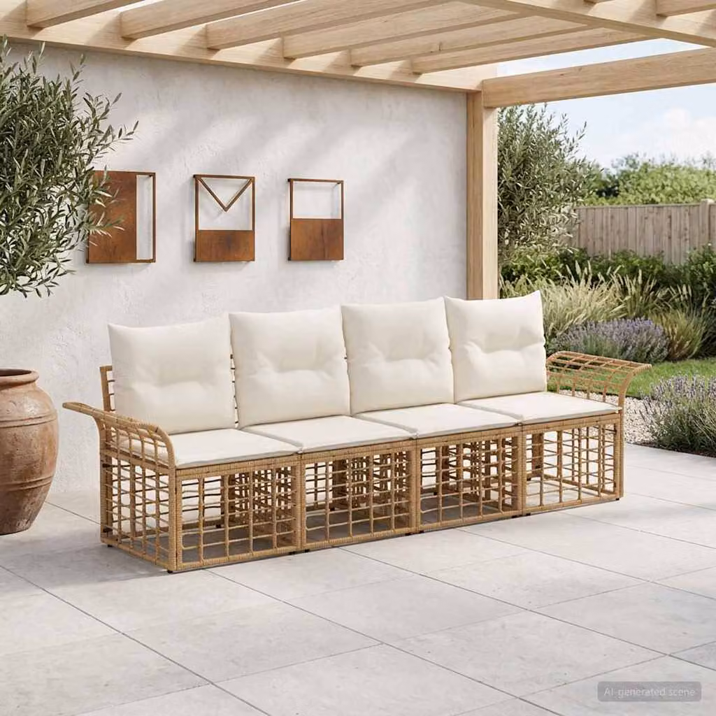 Set di divani da esterno vidaXL 4 pezzi in stile rustico con struttura in acciaio e cuscini bianchi e marroni per giardino e terrazza