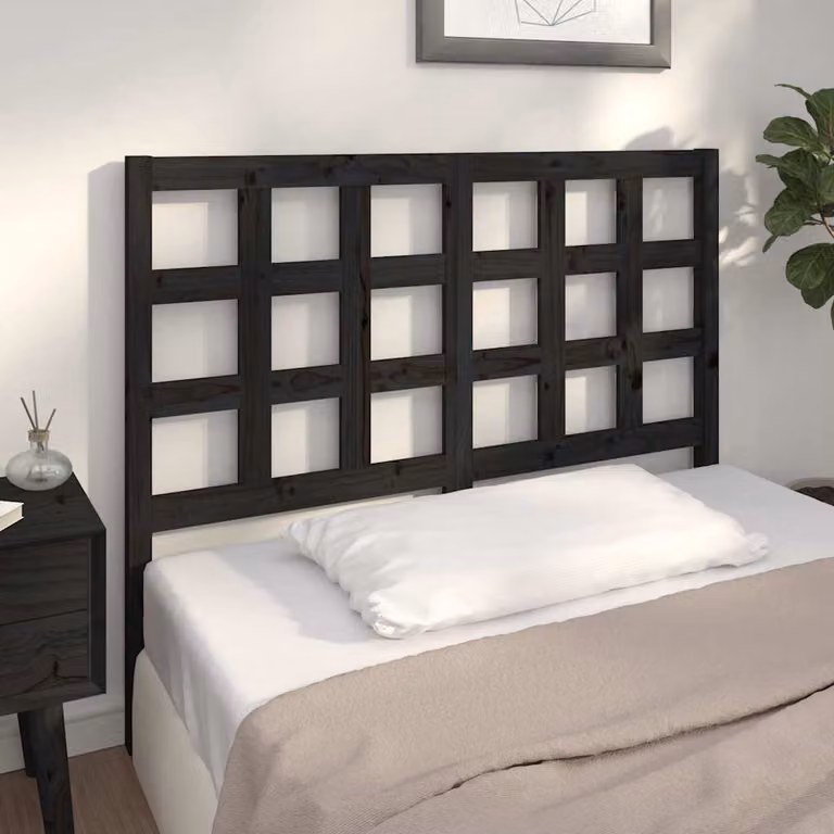 Testiera per letto vidaXL in legno massello di pino nero, stile rustico, L 125,5 cm x P 4 cm x H 100 cm