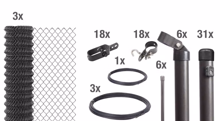 Alberts 630959 Recinzione in rete metallica, set completo, da cementare, antracite metallizzato, altezza 175 cm, lunghezza 75 m