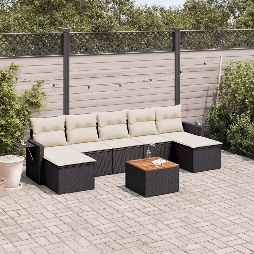 vidaXL Set Divani da Giardino a L con Cuscini 8 pz in Polyrattan Nero e Bianco – 1