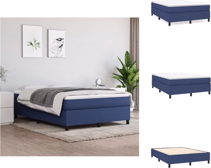 vidaXL Letto a molle con materasso blu 140x190 cm in tessuto - Letti & strutture letto