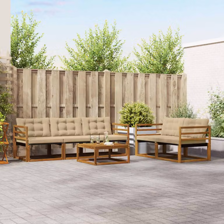 vidaXL Set di divani da esterno 6 pz Naturale e Beige