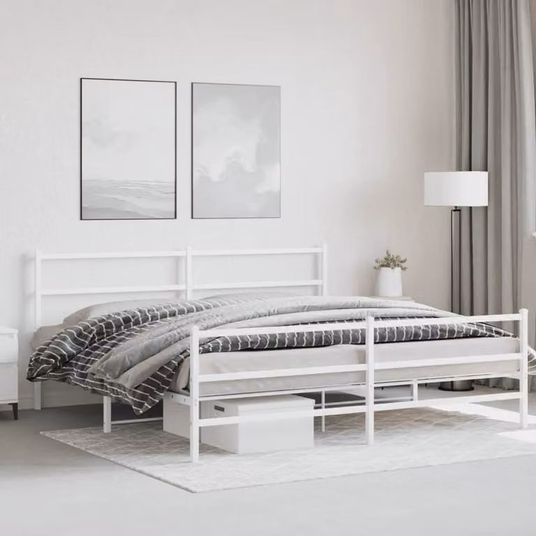 vidaXL Giroletto con Testiera e Pediera in Metallo Bianco L: 187 cm, P: 90 cm, H: 219 cm