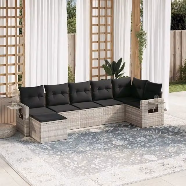 Set Divani da Giardino 7pz con Cuscini Grigio Chiaro Polyrattan 3220481