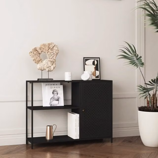 Tavolo a Consolle Viitasaari en.casa Nero con Piano Ribaltabile in Metallo Opaco L: 100 cm, P: 75 cm, H: 30 cm