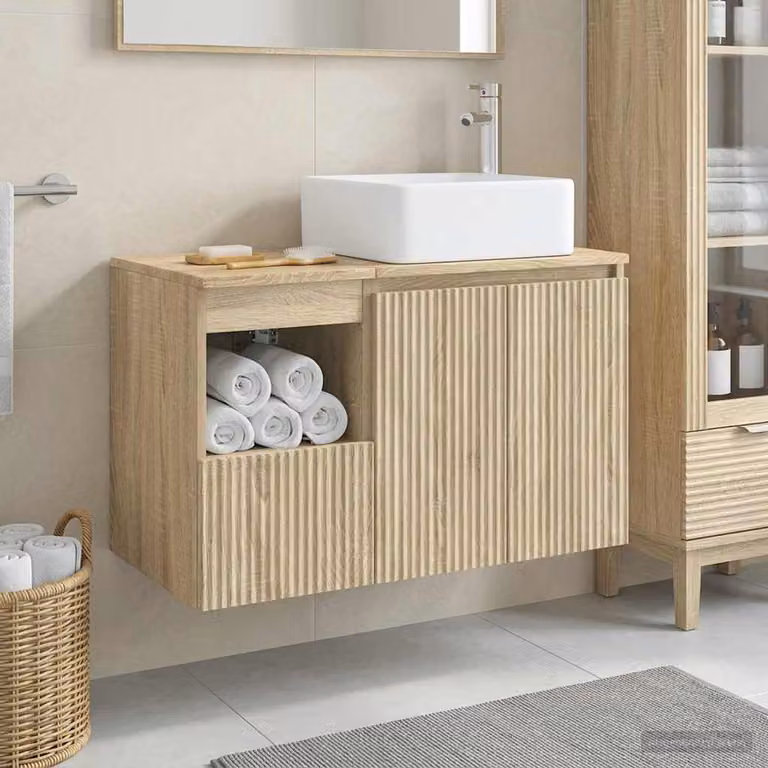 Set di mobili per il bagno moderno vidaXL composto da mobile lavabo e pensile a parete in colore marrone