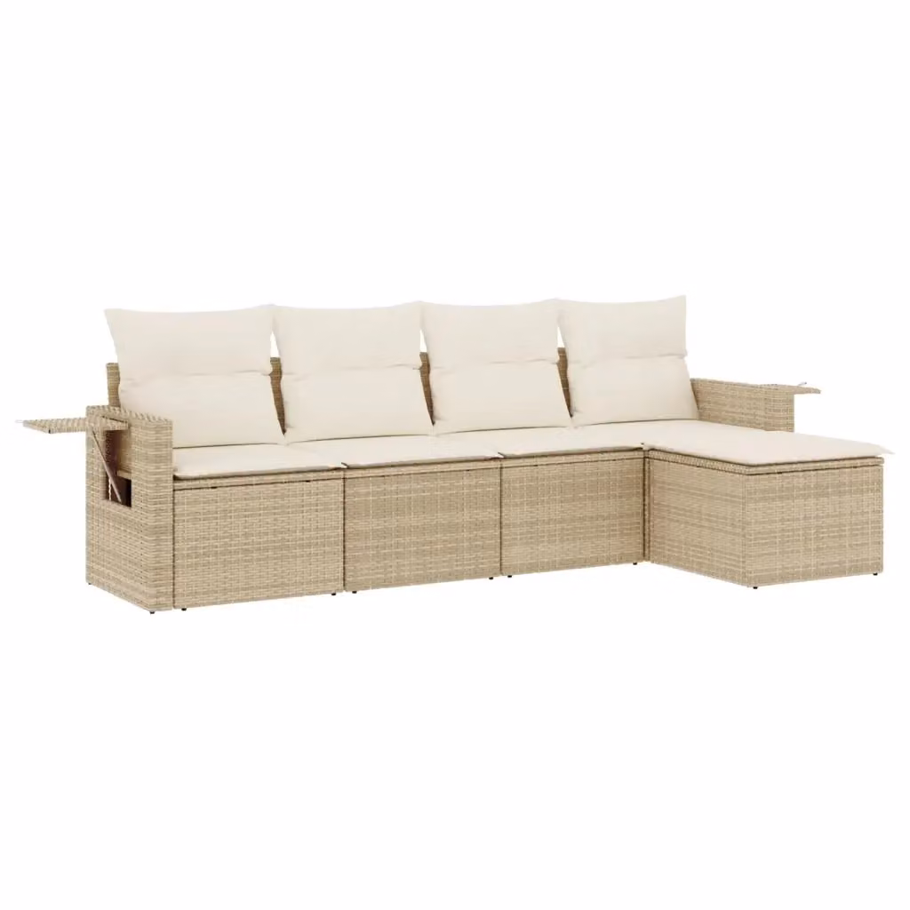 vidaXL Set Divano da Giardino a L 5 pz in Polyrattan Beige con Cuscini e Tavolino – 2