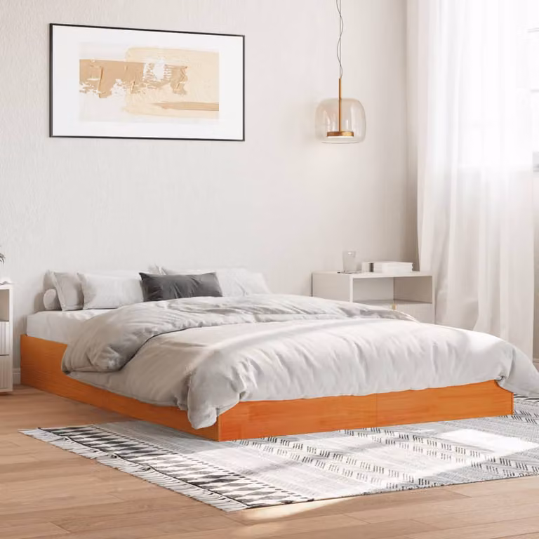 vidaXL Giroletto in Legno di Pino Massello Marrone Cera L 140 x P 200 cm