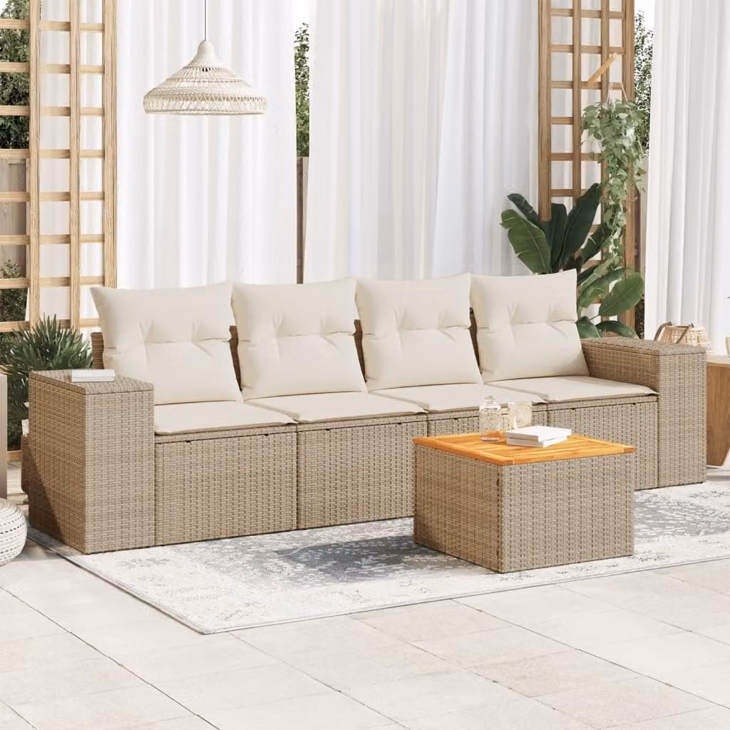 Maison Exclusive - Set Divano da Giardino 5 pz con Cuscini Beige in Polyrattan