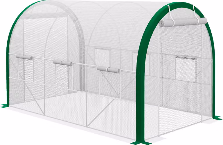 Serra a tunnel Moonbite, dimensioni 358 x 210 x 210 cm, accessibile, con porte a rullo e finestre a rete, realizzata in acciaio zincato, con telo in polietilene da 140 GSM, struttura in acciaio, colore bianco