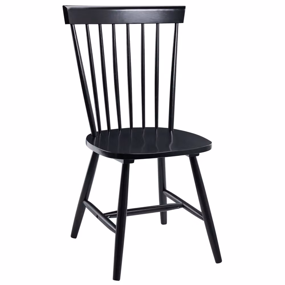 Set di 2 sedie da pranzo Beliani in legno di gomma nero con schienale alto per soggiorno e cucina – 2