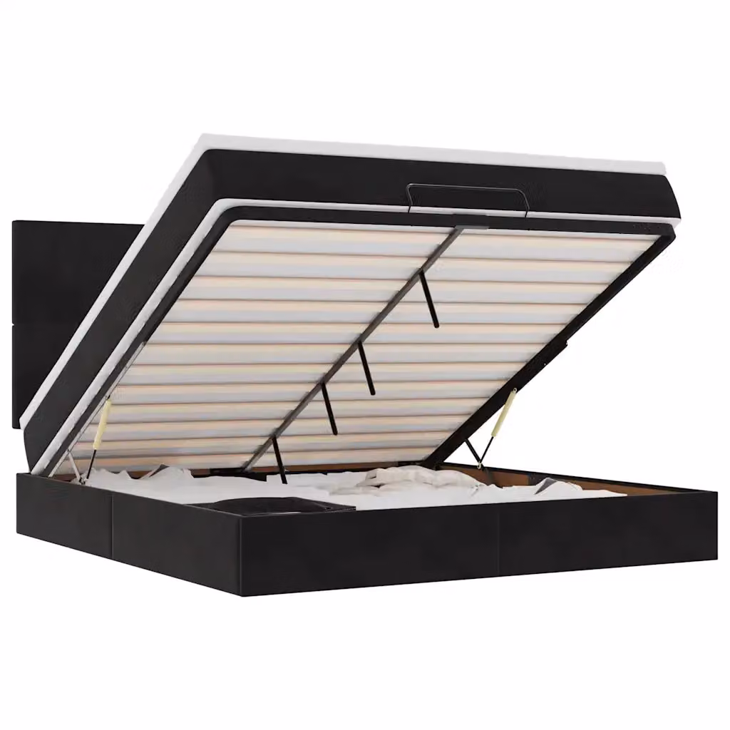 Letto con contenitore a sollevamento vidaXL in velluto nero e bianco con illuminazione sottostante e porte USB L/P/H: 180 x 200 x 128 cm – 2
