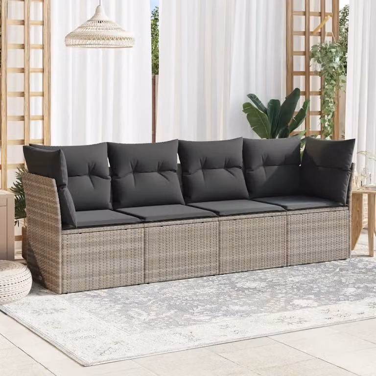 vidaXL Set Divano da Giardino a L con Cuscini Grigio Moderno in Polyrattan e Acciaio