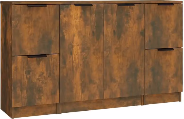 Set di 3 Credenze e Madie da Pranzo in Legno Multistrato Rovere Fumo Marrone con Design Minimalista e Finitura Opaca – 1