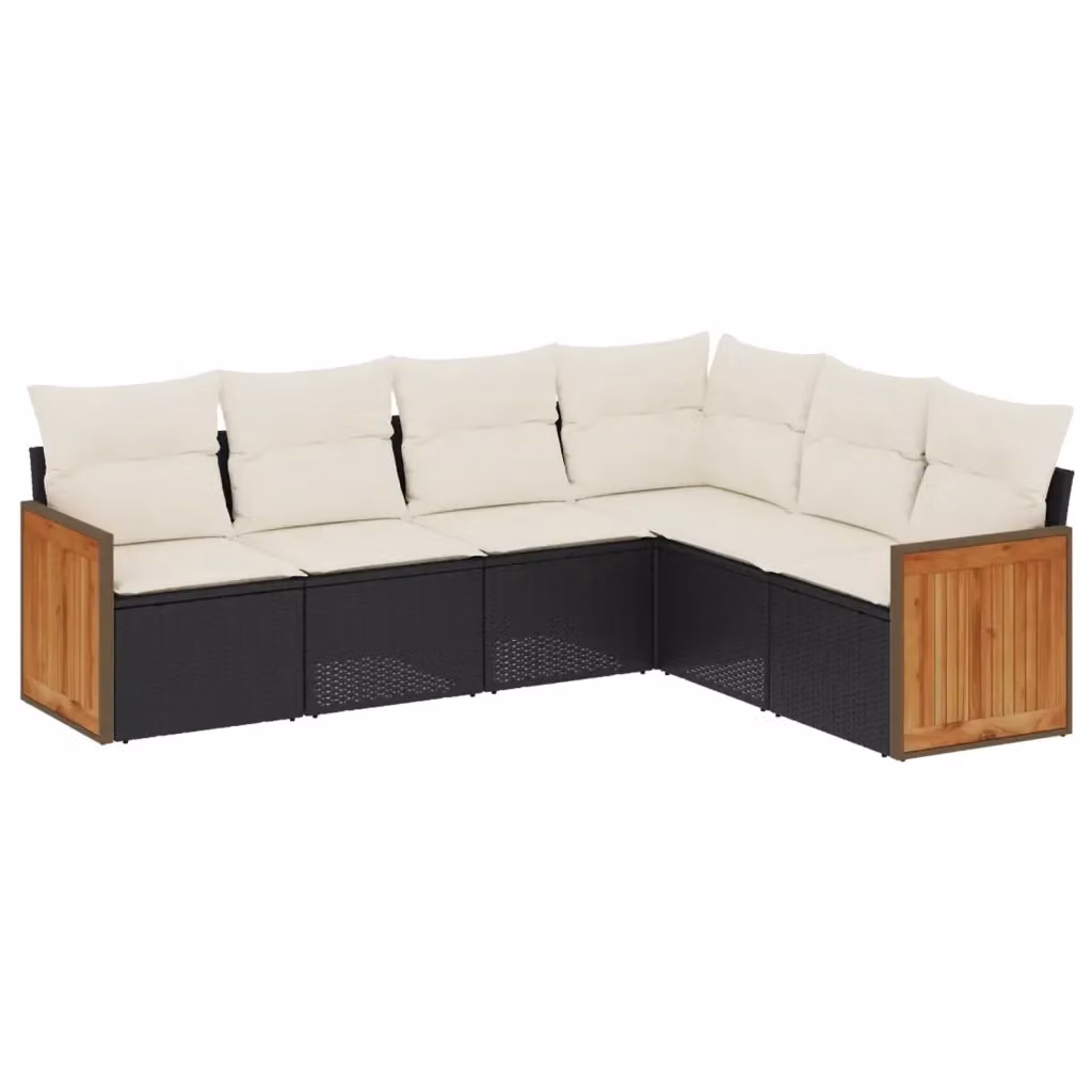 Set Divano da Giardino a L vidaXL in Polyrattan Nero con 6 Cuscini Imbottiti e Coperture Rimosse – 2