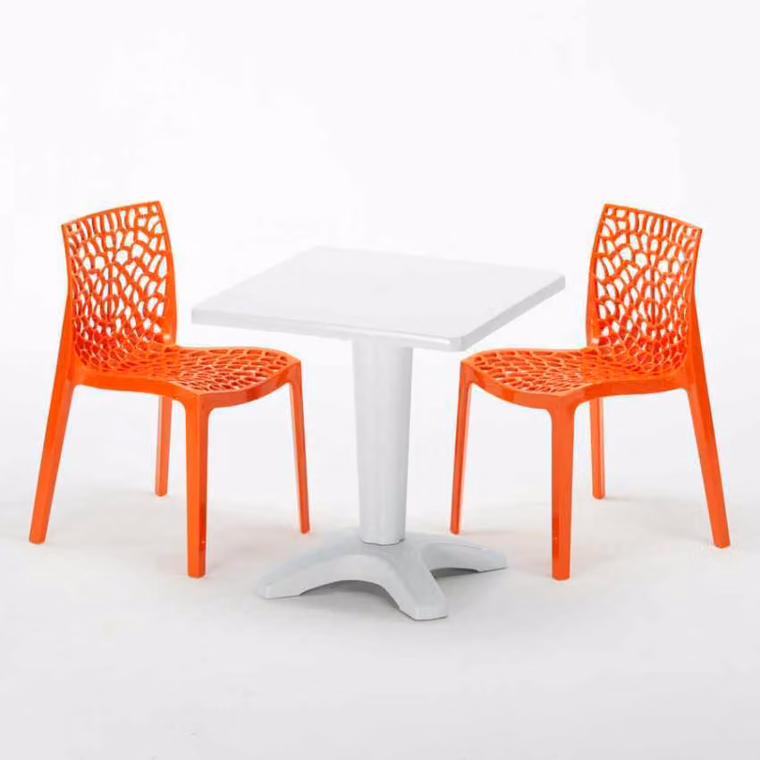 Tavolo quadrato bianco e 2 sedie in polipropilene colorato per interni Grand Soleil Gruvyer Patio - Arancione