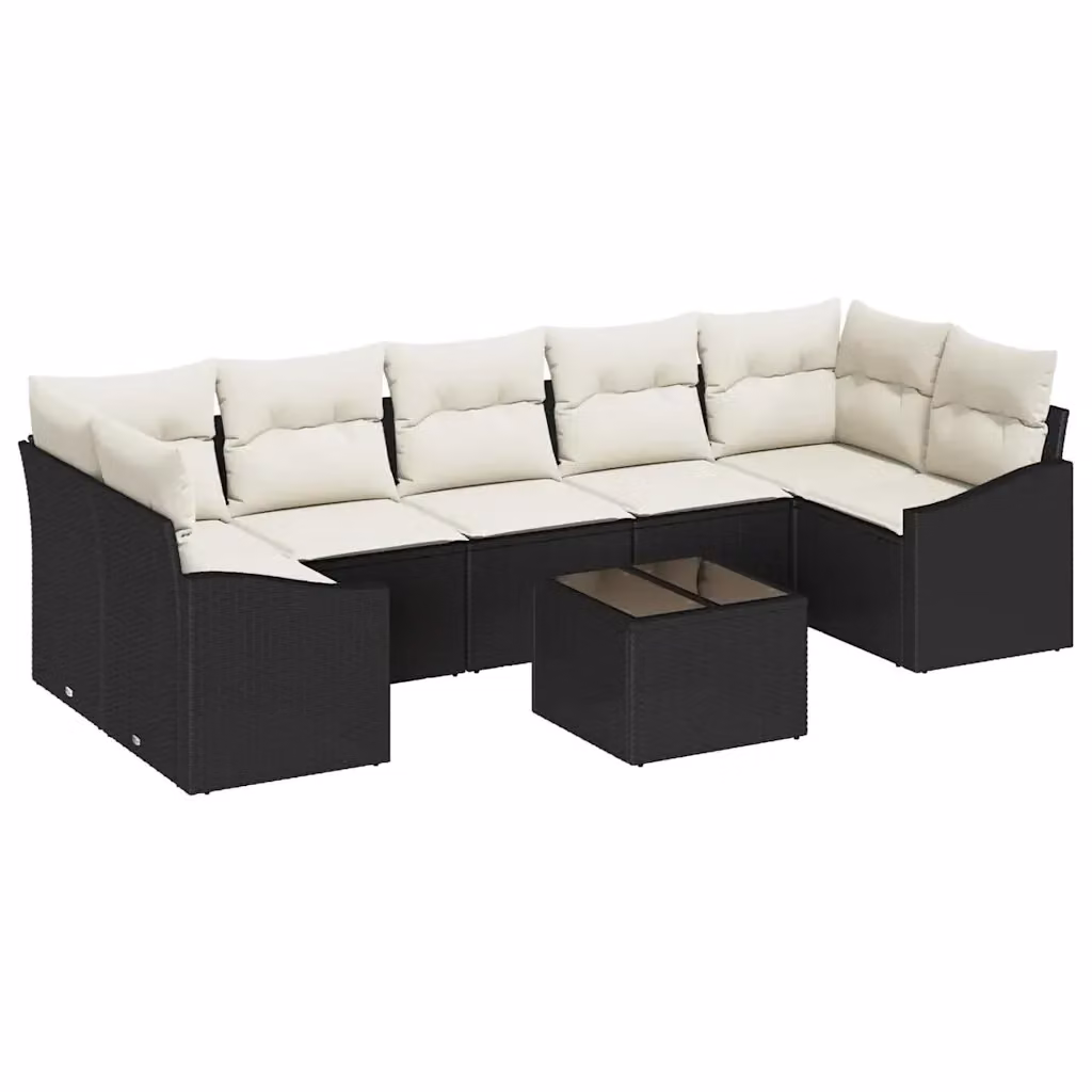 Set di divani da giardino vidaXL con elementi angolari e tavolino da caffè, colore nero e beige, con cuscini inclusi e struttura in metallo e rattan, L/P/H: 55 x 55 x 37 cm – 2