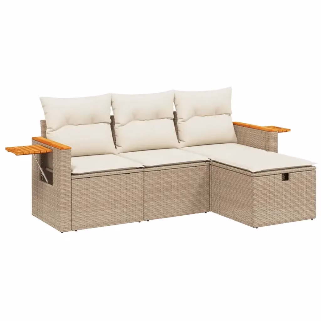 Set Divano da Giardino a L vidaXL in Polyrattan Beige con Cuscini e Ottoman – 2