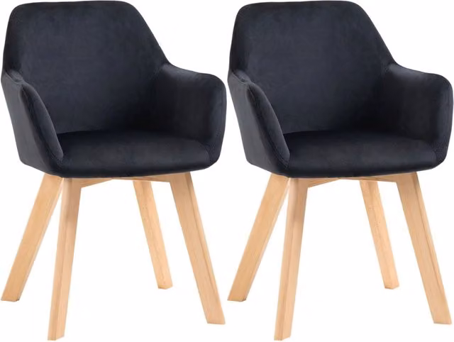Set di 2 Sedie da Cucina Ergonomiche con Braccioli Estesi in Poliestere e Legno Nero 54x57x80 cm