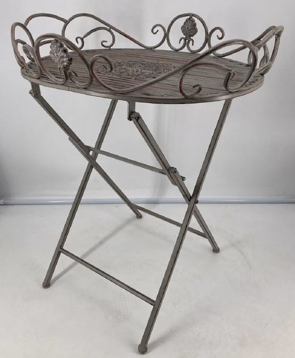 Casa Padrino Tavolo da giardino in stile liberty grigio antico 62 x 49 x h. 70 cm - Tavolo in metallo nostalgico - Mobili da giardino e patio in metallo nostalgico