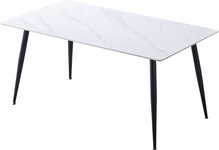 Tavolo da pranzo CasaDolce ASTERA 3, 160x90x75 cm, bianco lucido con motivo in marmo, piano in Vetroceramica, gambe in metallo, carico massimo 120 kg