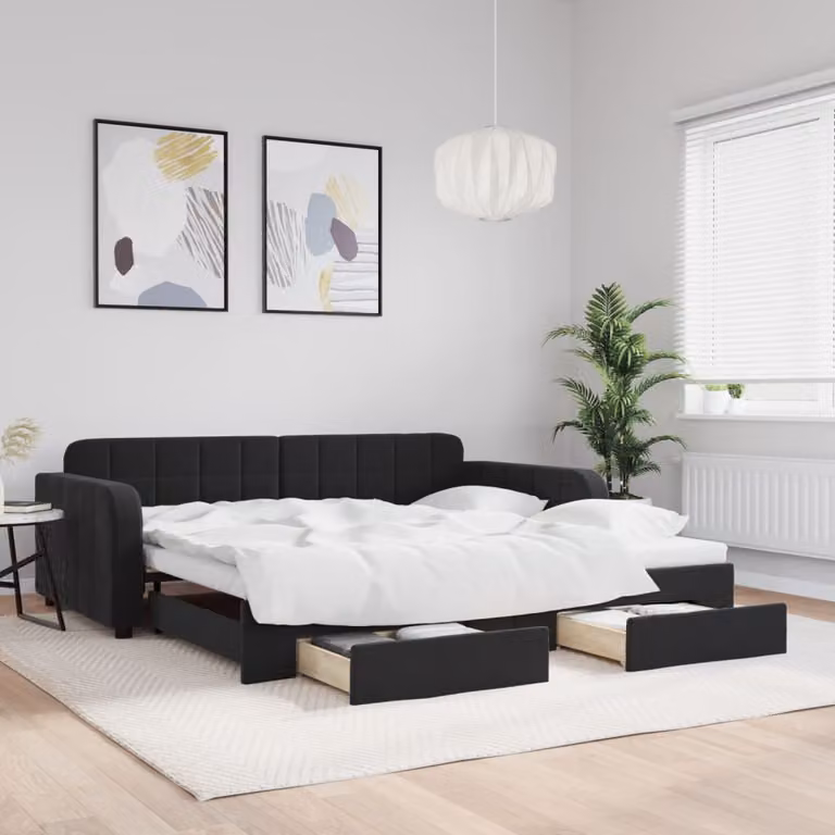 vidaXL Divano Letto Estraibile in Velluto Nero con Cassetti L/P/H: 100 x 200 cm