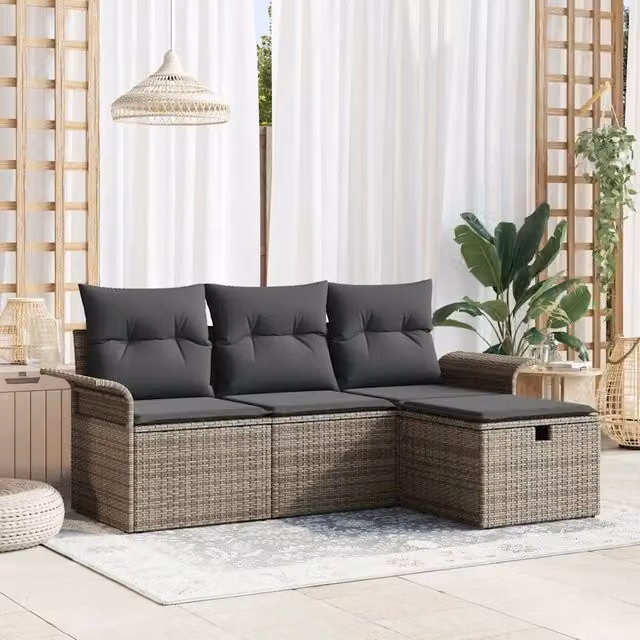 Set Divano da Giardino 4 pz Poly Rattan 3360180