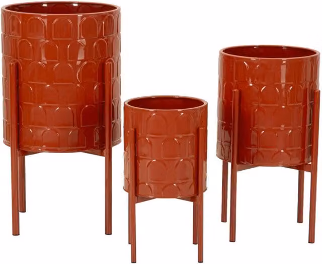 Set di Porta Vasi Archy Tris Mauro Ferretti Rosso in Metallo, Design Moderno da Tavolo, Ø: 36 cm, H: 56,5 cm; Ø: 30 cm, H: 48,5 cm; Ø: 24 cm, H: 37,5 cm