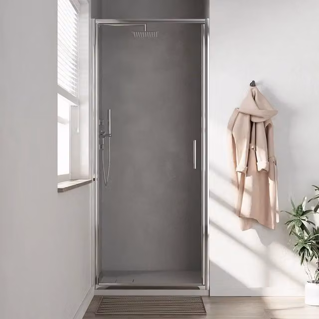 Porta doccia 90cm con apertura a battente profili slim cromati vetro 6mm trasparente h190 | Portofino