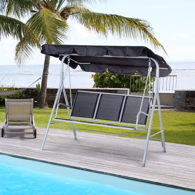 Dondolo da giardino Minimal a 3 posti con struttura in acciaio grigio e tendalino per terrazzo L: 171 cm, P: 108 cm, H: 154 cm – 1