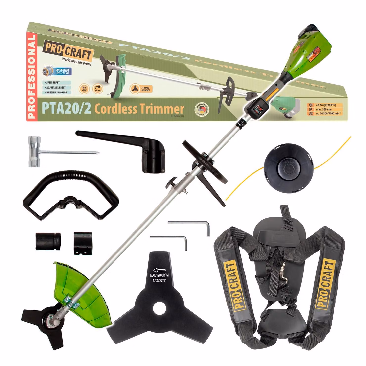 Procraft PTA20/2 Decespugliatore Accu senza batteria e caricabatterie