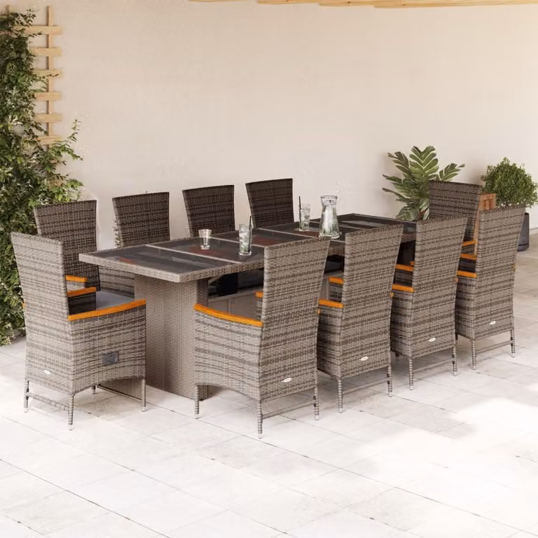 Maison Exclusive - Set da pranzo da giardino 11 pezzi con cuscini in polyrattan grigio