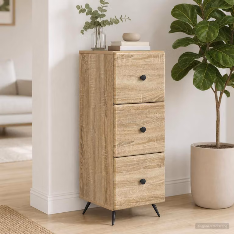 Carrello con cassetti vidaXL in Rovere Sonoma marrone L: 33 cm, P: 34,5 cm, H: 90 cm