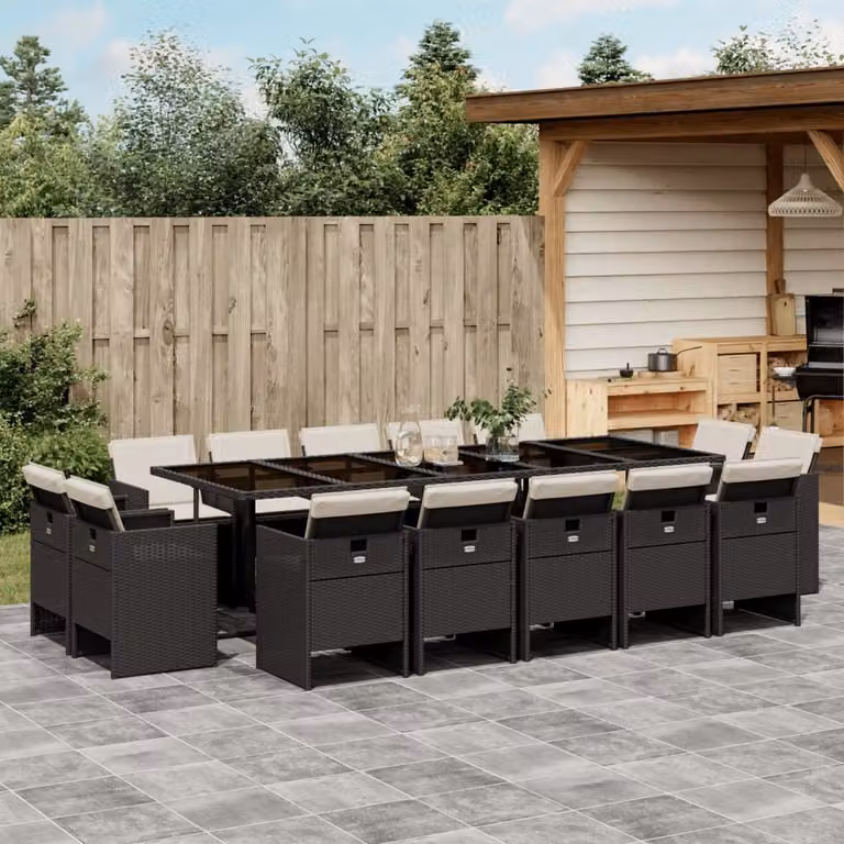 Maison Exclusive - Set da Pranzo da Giardino 15 pz con Cuscini Nero in Polyrattan