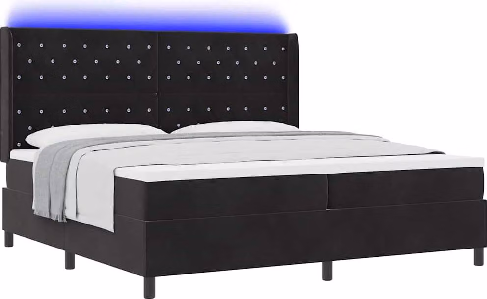 Letto boxspring con materasso con LED Nero 200 x 200 cm Velluto