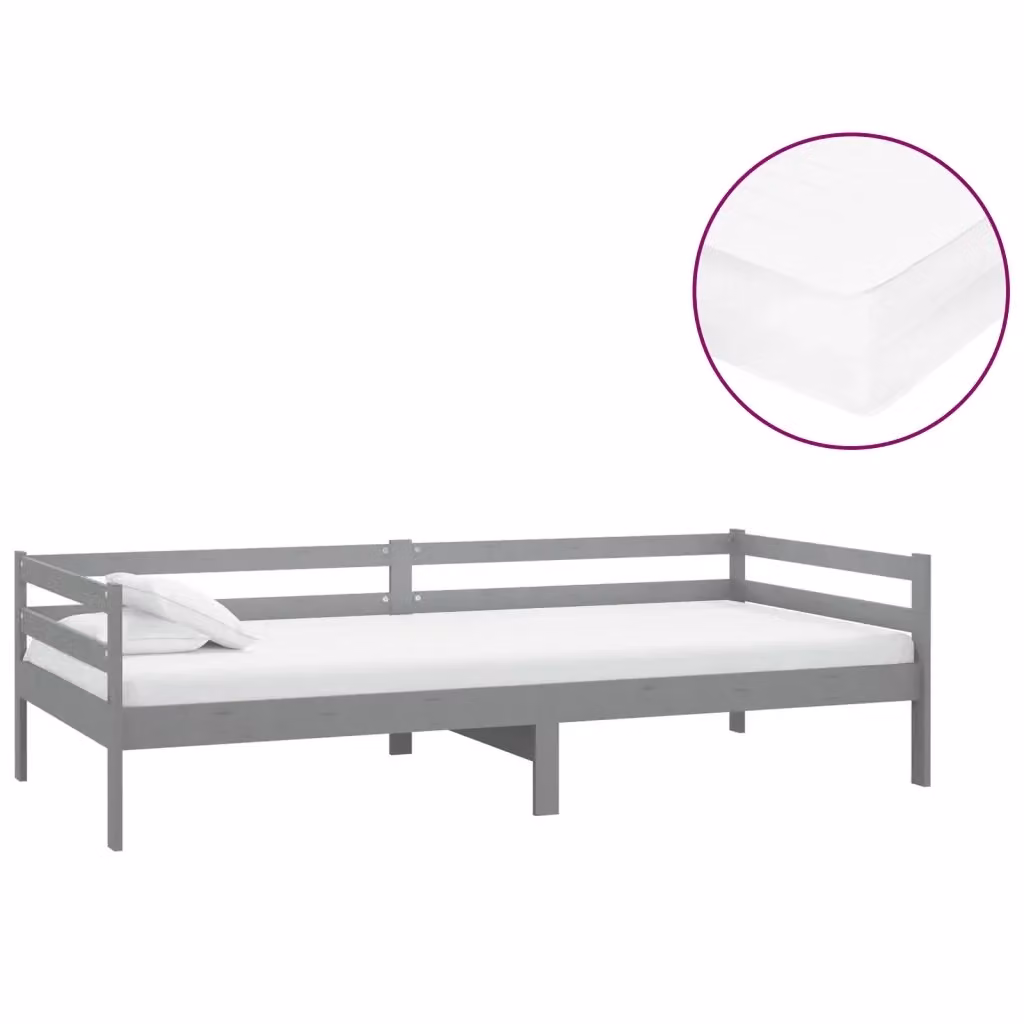 Divano Letto vidaXL in Legno di Pino con Materasso in Schiuma Grigio e Bianco L/P/H: 90 x 200 cm – 2