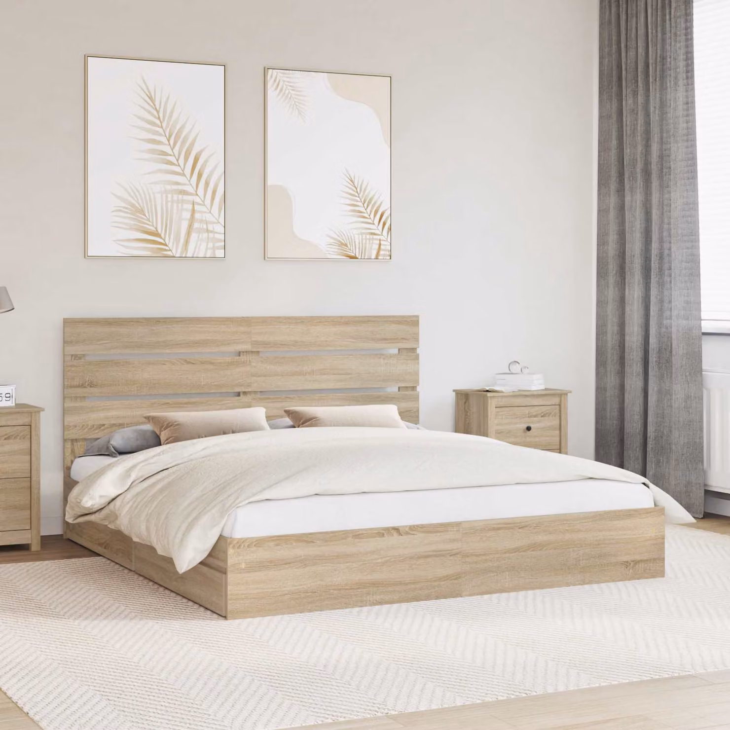 Letto con contenitore e cassetto vidaXL in legno color marrone, L: 180 cm, P: 200 cm, H: 100 cm