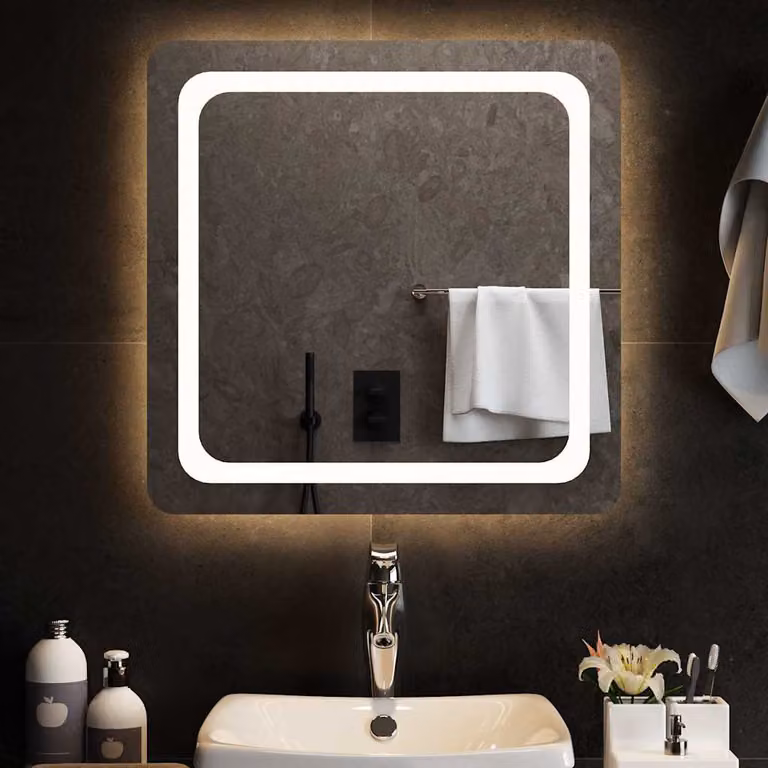 Specchio da bagno moderno vidaXL con luci LED e vetro trasparente, L 60 cm x H 60 cm