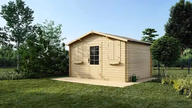 Casetta da giardino in legno ALTANKA modello DOM137 colore naturale e beige, superficie di 12 m2, L/P: 4 x 3 m, H: 2,51 m – 1