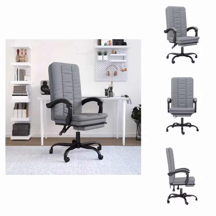 vidaXL Sedia da ufficio con funzione reclinabile in tessuto grigio chiaro - Sedie da ufficio