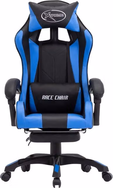 Sedia da Gaming con Poggiapiedi Blu e Nera in Similpelle 287986
