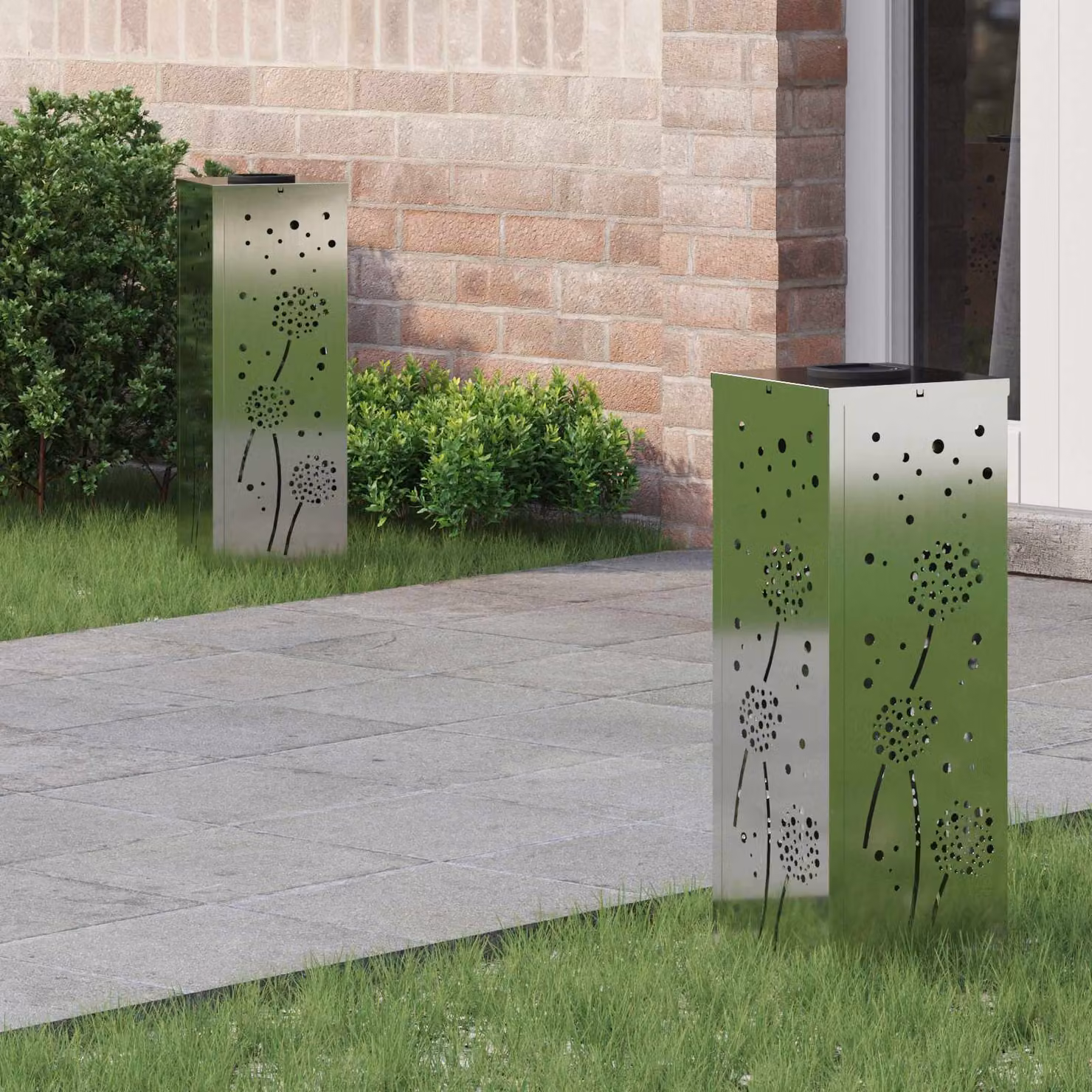 Set di 2 faretti LED solari vidaXL per sentieri e giardino, colore argento, H x L x P: 50 x 18 x 18 cm, luce bianco caldo