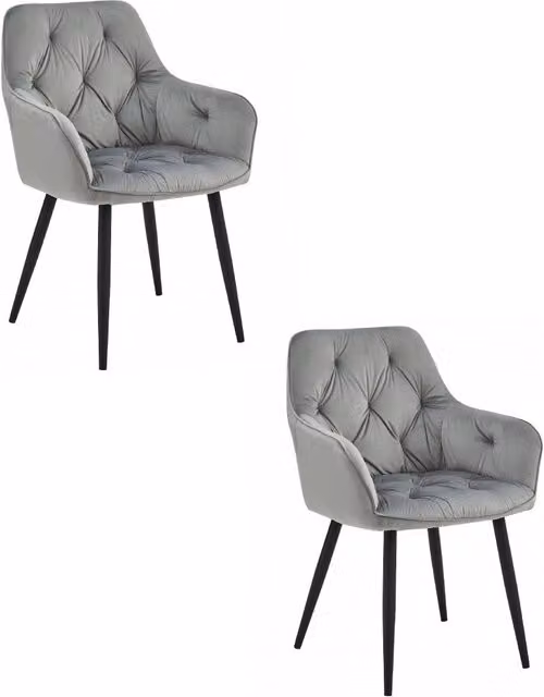 Set di 2 sedie da pranzo Valora LUKK in velluto grigio argento con gambe in metallo nero, design moderno