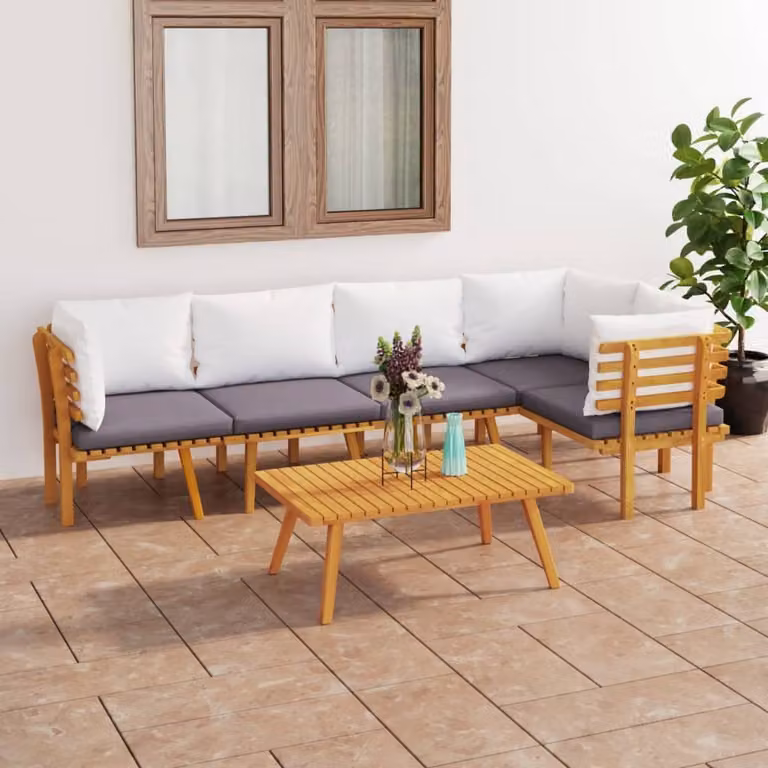 The Living Store Set da giardino da 6 pezzi con cuscini in legno massiccio di acacia