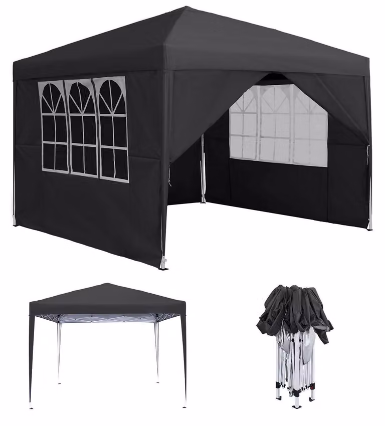 Gazebo da esterno 2,5x2,5 metri, impermeabile, stabile, con 4 pannelli laterali e finestre, colore antracite