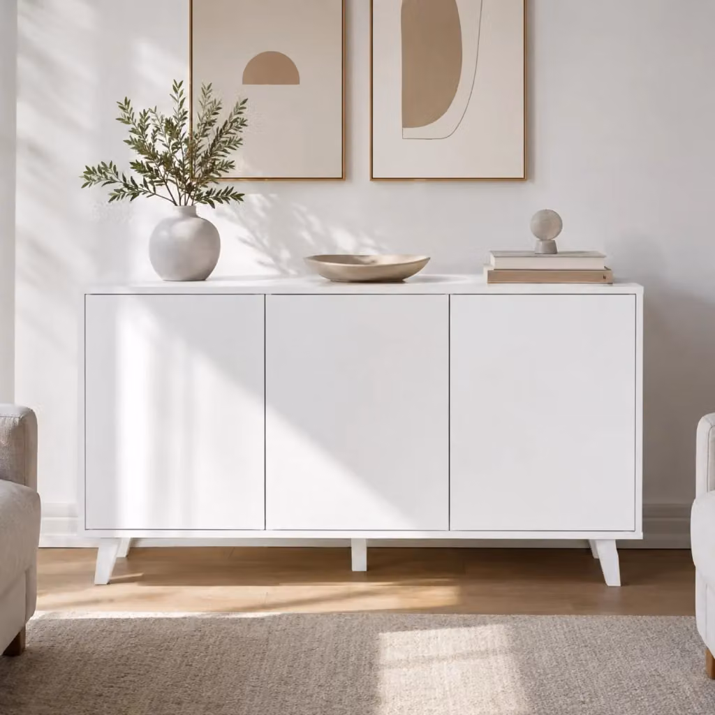 Madia Gijòn Arreditaly in Melaminico Bianco Opaco con 3 Ante Battenti per Soggiorno, Ingresso e Sala da Pranzo L: 154 cm, P: 41 cm, H: 75 cm – 2