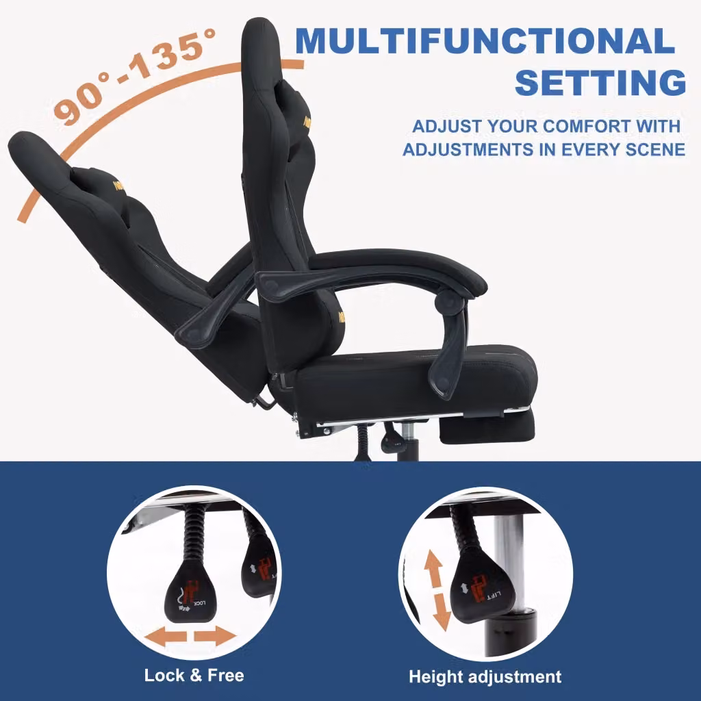Sedia da gaming Minimal in pelle PU nera con poggiapiedi e poggiatesta girevole a 360 gradi – 2