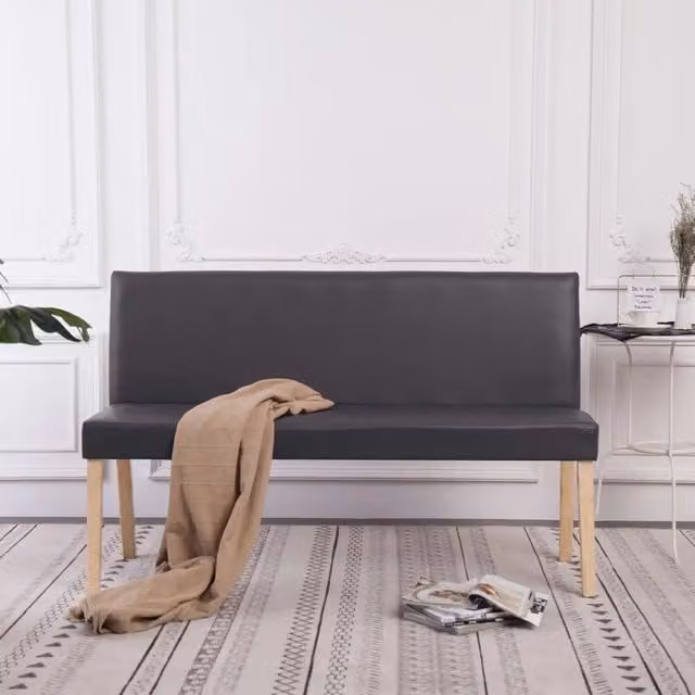 Panca vidaXL in similpelle grigia con struttura in legno di pino, L: 139,5 cm – 1