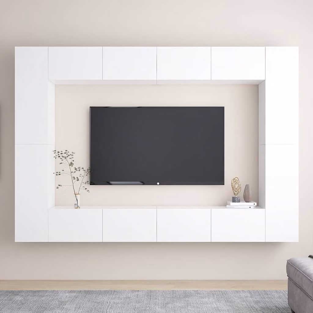 Set Mobili Porta TV vidaXL 8 Pezzi Bianco Moderno in Legno e MDF