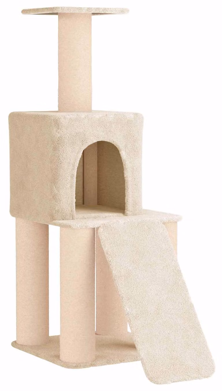 Albero per gatti con pali in sisal, colore crema, altezza 146 cm